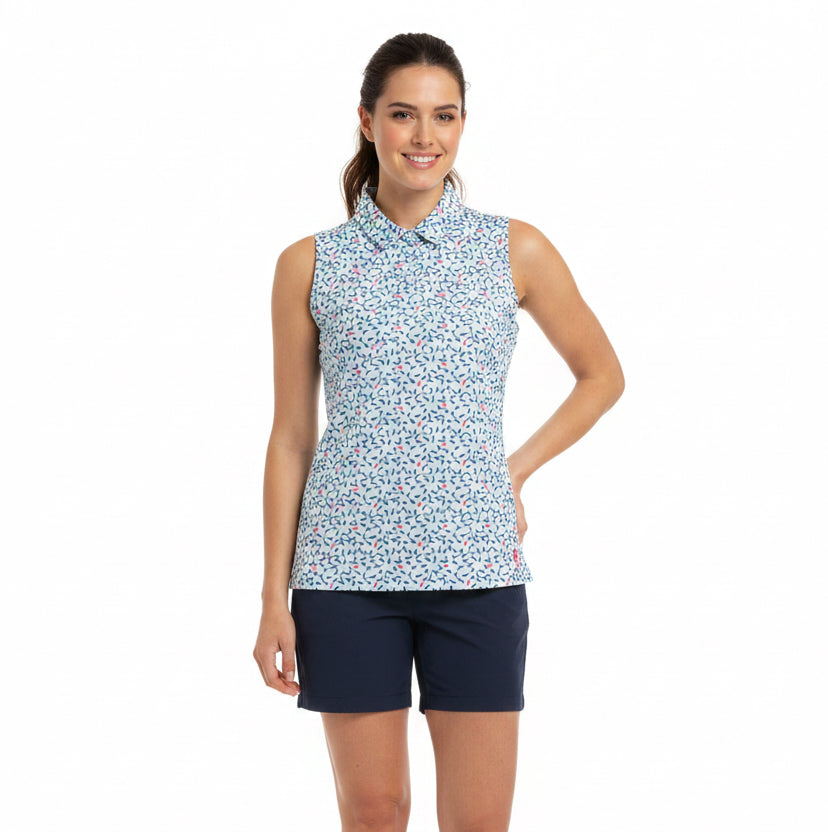 Adidas Women's S/L Golf Polo Ultimate365 Printed Climacool Crystal Sky Size L