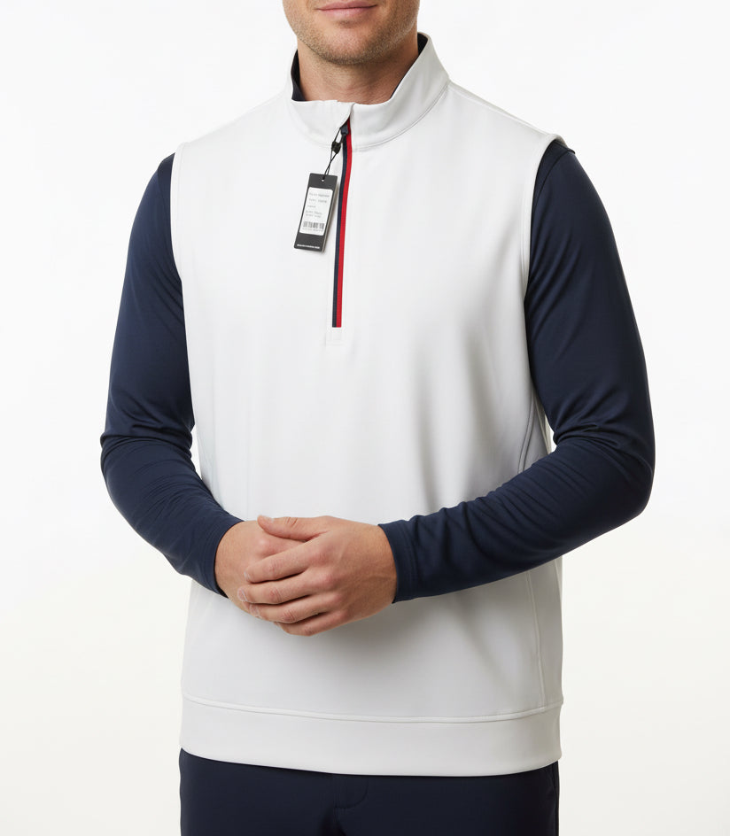 Straight Down Men's Golf Vest Carson White/New Indigo/Flag Red Size L