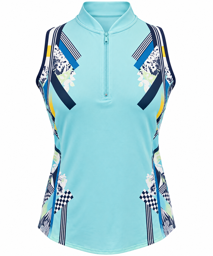 Lucky In Love Cool Urbana Zip Tank - Blue Multi