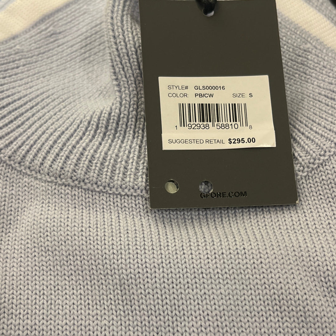 G/FORE Women's Turtleneck Sweater Merino Wool Contrast Stripe Pale Blue/Chalk White
