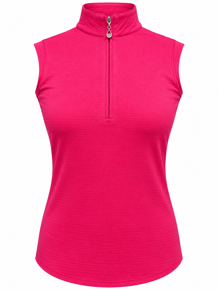 SanSoleil SolCool Sleeveless Mock Zip Top - Fiesta