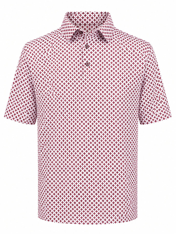 Bobby Jones Performance Clover Print Jersey Polo - Burgundy - Large