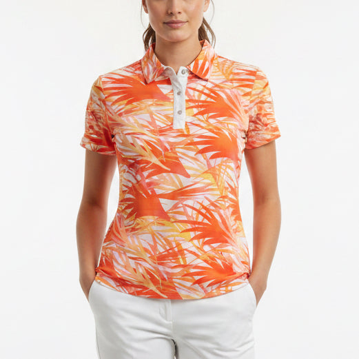 MDC Women's Golf Polo Watercolor Print Papaya Size 38