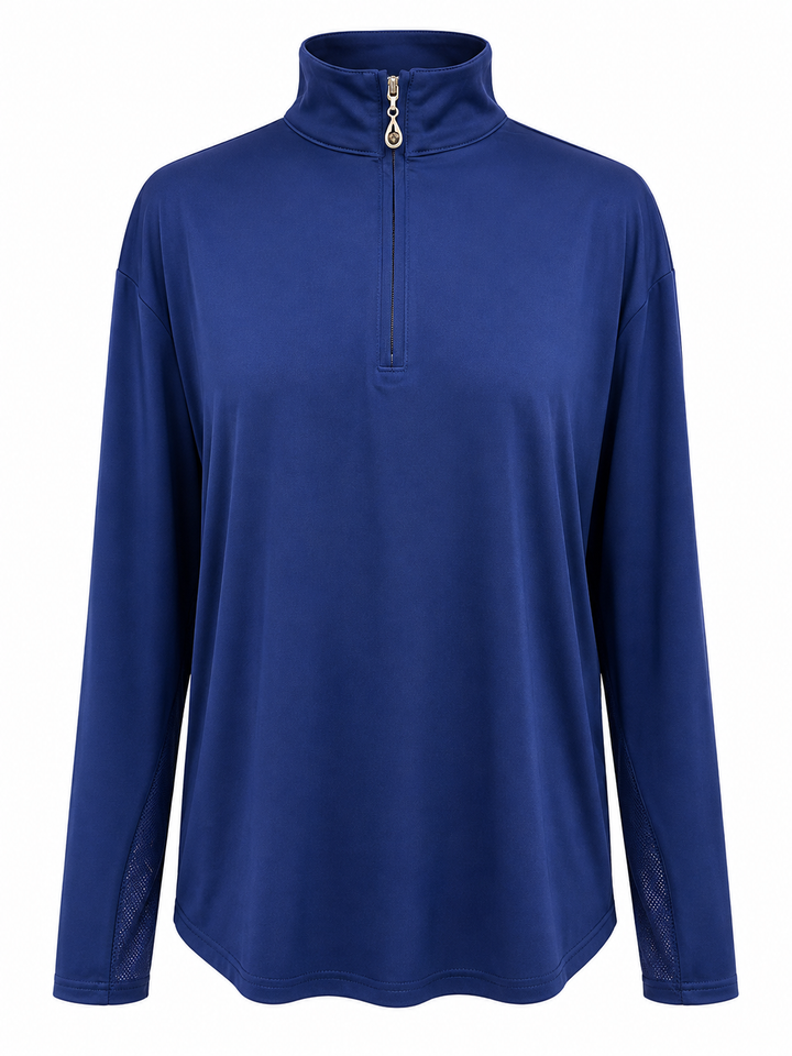 SanSoleil SolCool Print Mock Zip Top -  Navy - XXL