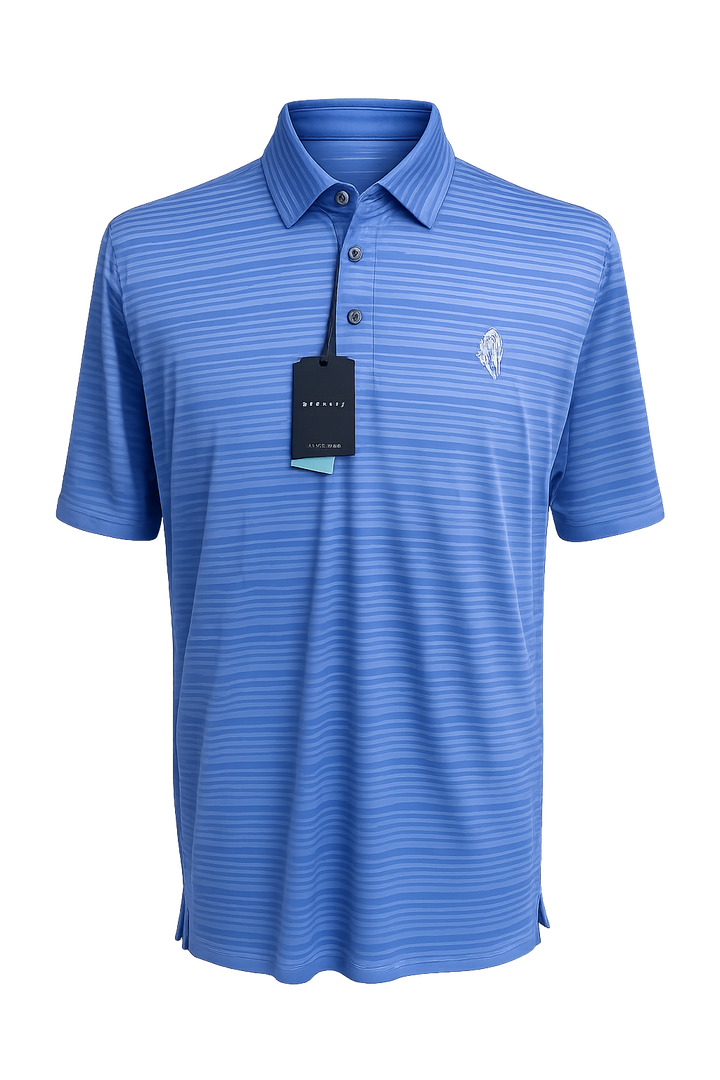 Dunning Golf Striped Performance Polo (w/ logo) - Sapphire Heather