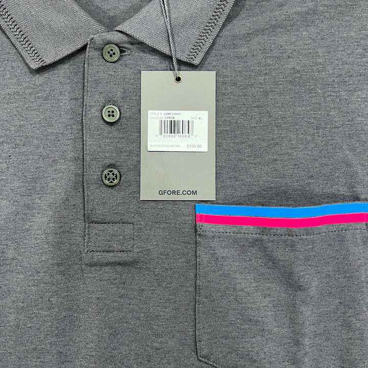 G/FORE Men's L/S Golf Polo (w/logo) Charcoal Grey Size XL