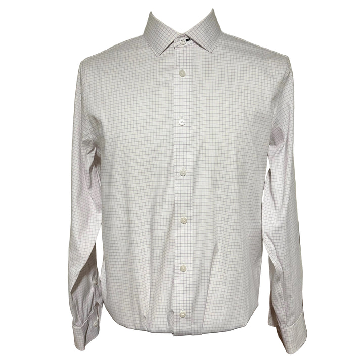 Mizzen + Main Trim Fit Hilton L/S Dress Shirt - White Lavender Grid - Large - Skorzie
