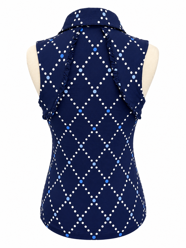 G-Lifestyle Sleeveless Ruffle Polo Top - Navy Diamond