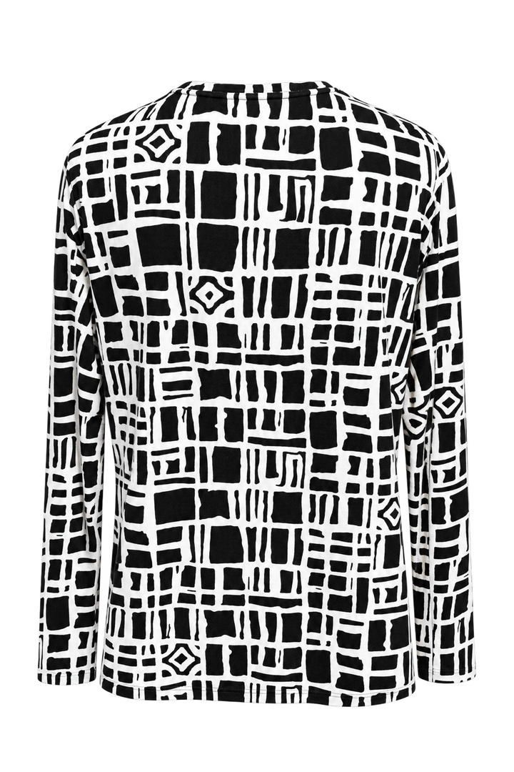 IBKUL Bianca Long Sleeve Crew Neck Top - Black/White