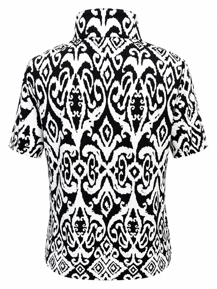 IBKUL Doreen Short Sleeve Zip Mock - Black/White