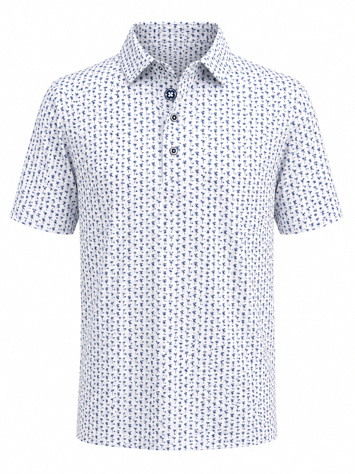 Bobby Jones Performance Palm Tree Print Jersey Polo - White - Large