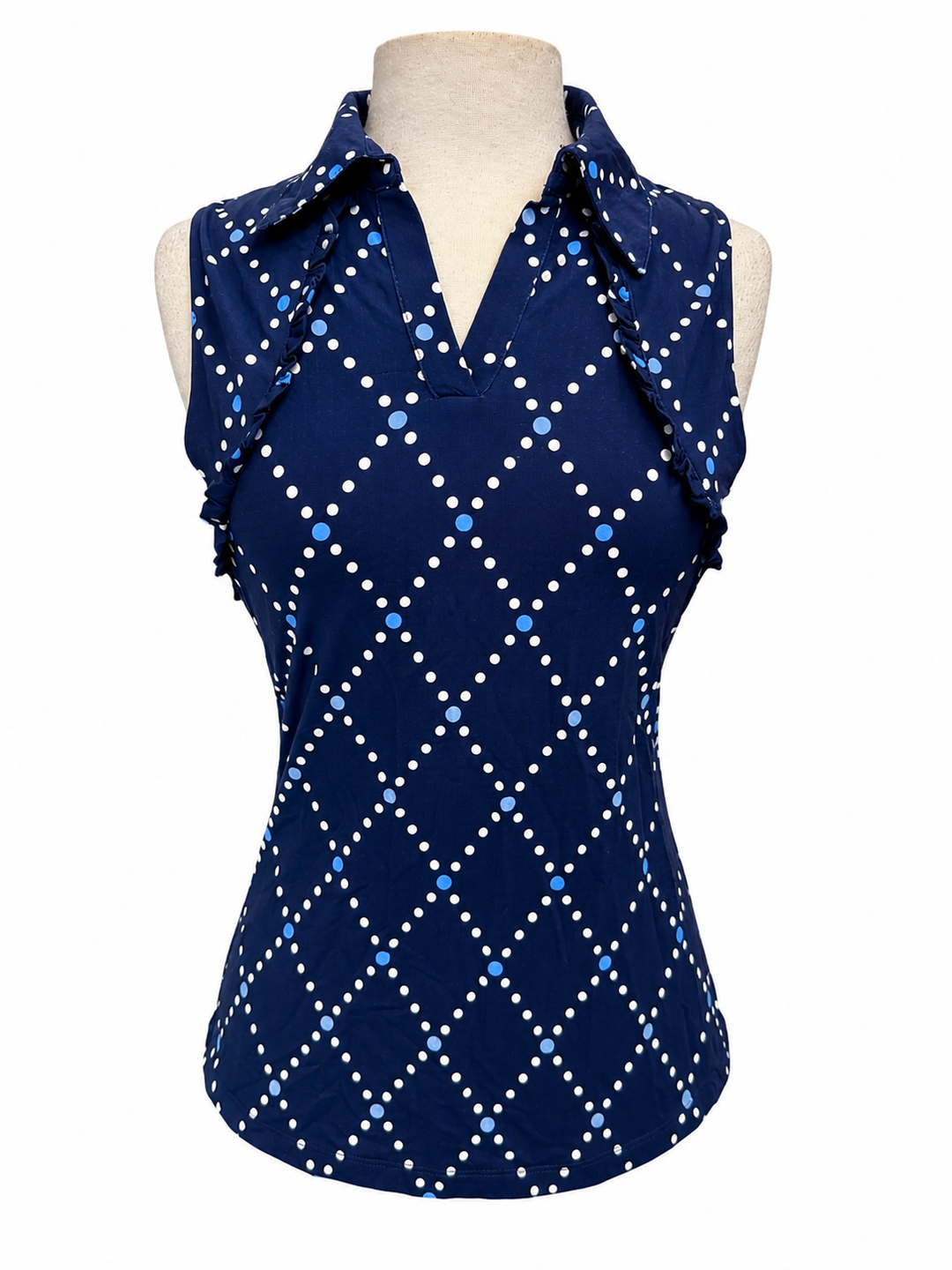 G-Lifestyle Sleeveless Ruffle Polo Top - Navy Diamond