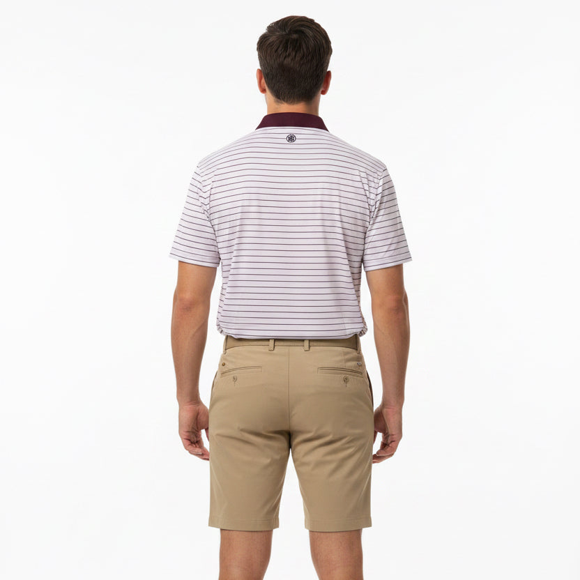 G/FORE Men's Polo Herringbone Stripe Tech Jersey Blush/Dark Plum Size M