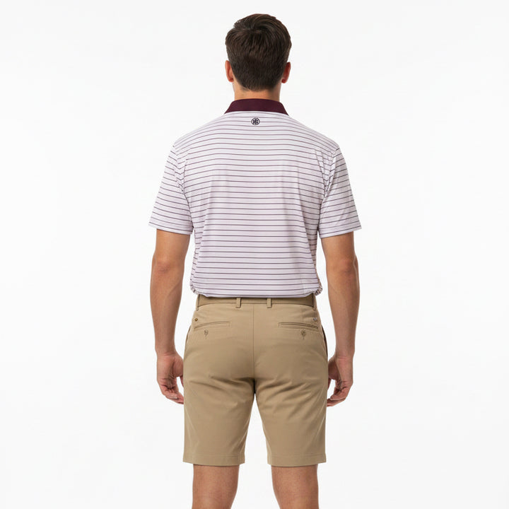 G/FORE Men's Polo Herringbone Stripe Tech Jersey Blush/Dark Plum Size M