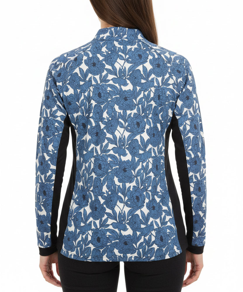Kastel Women's L/S Polo 1/4 Zip Pacific Blue Wild Rose Size XL