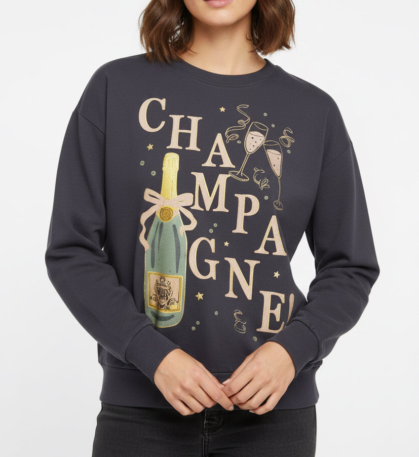 Z Supply Women's Sweatshirt Celebrate Sunday Black Sand