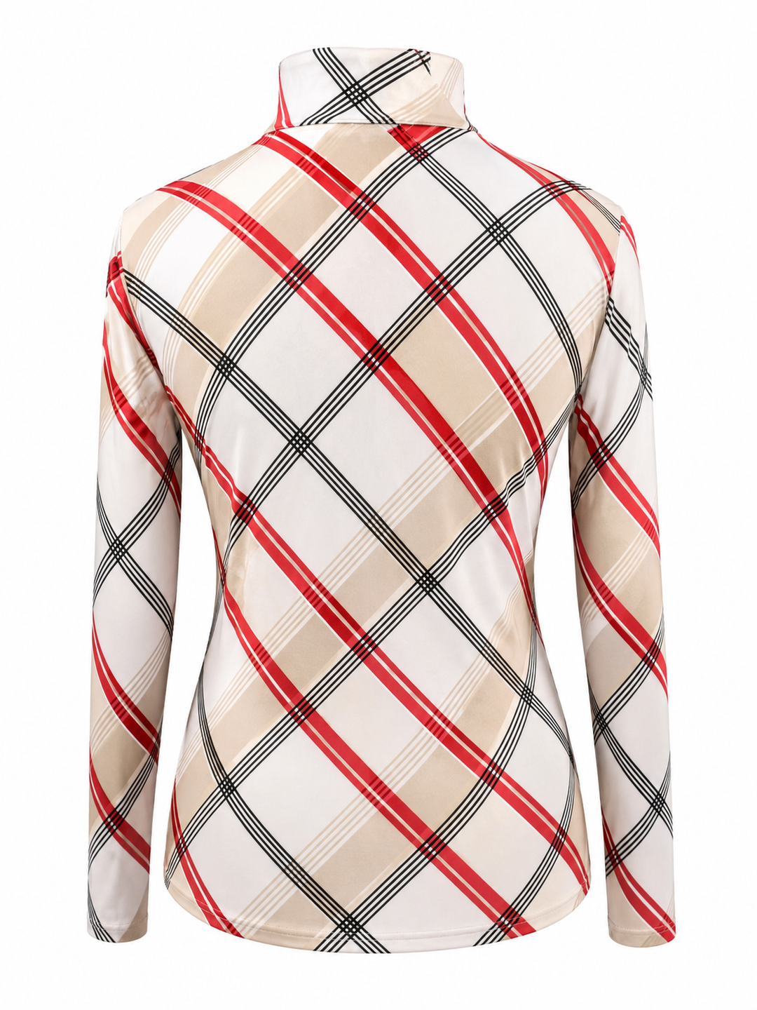 SanSoleil SolCool Long Sleeve Mock Zip Top -  Red Plaid