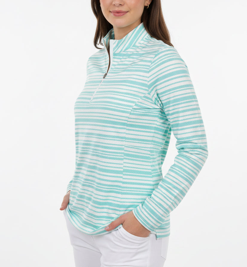 Peter Millar Women's Golf Top Basketweave Print (w/logo) Celeste Size L