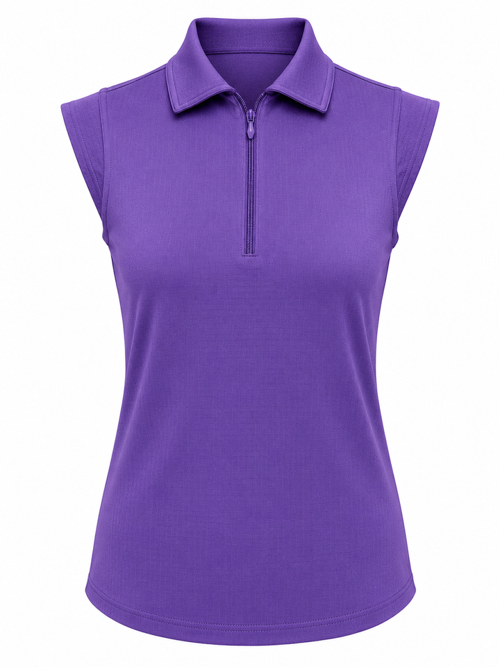 IBKUL Womens Riley Sleeveless Zip Polo - Plum