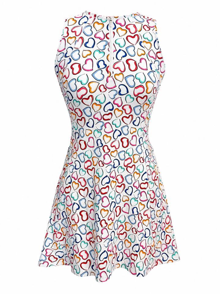 IBKUL Amara Sleeveless Tennis Dress - White Multi Hearts