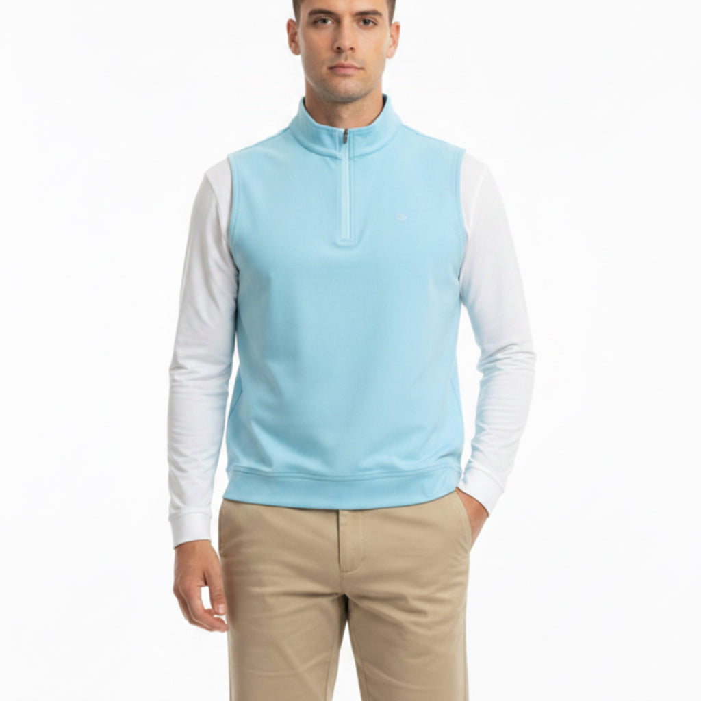 Peter Millar Men's Golf Vest Galway Stretch Loop Terry (w/logo) Tropical Blue Size XL