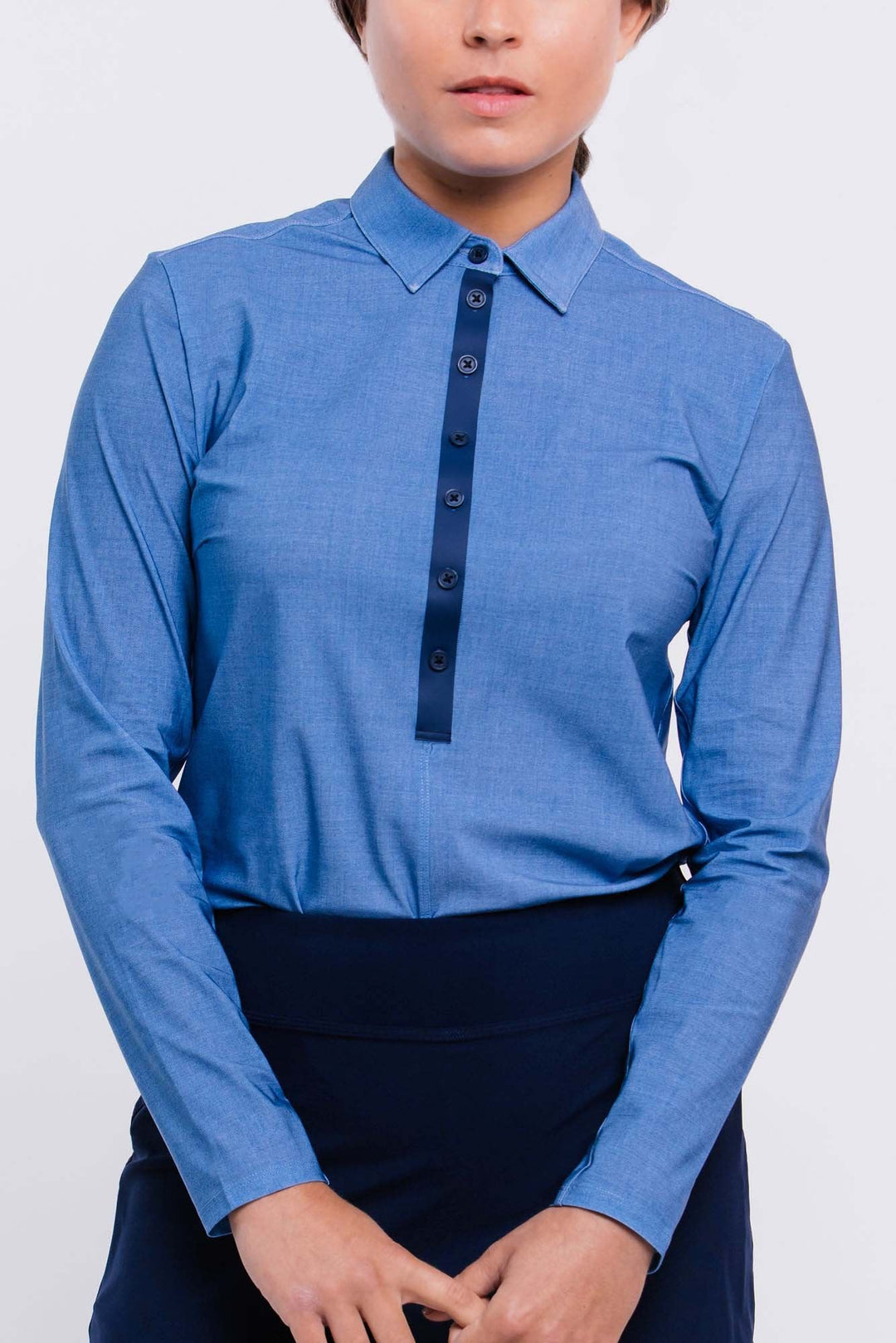 Foray Golf Chambray CORE Long Sleeve Polo - Blue Chambray - Skorzie