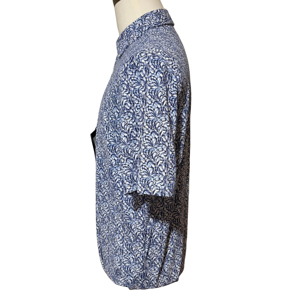 IBKUL Seaweed Print Short Sleeve Polo - Peri/Navy - Medium - Skorzie