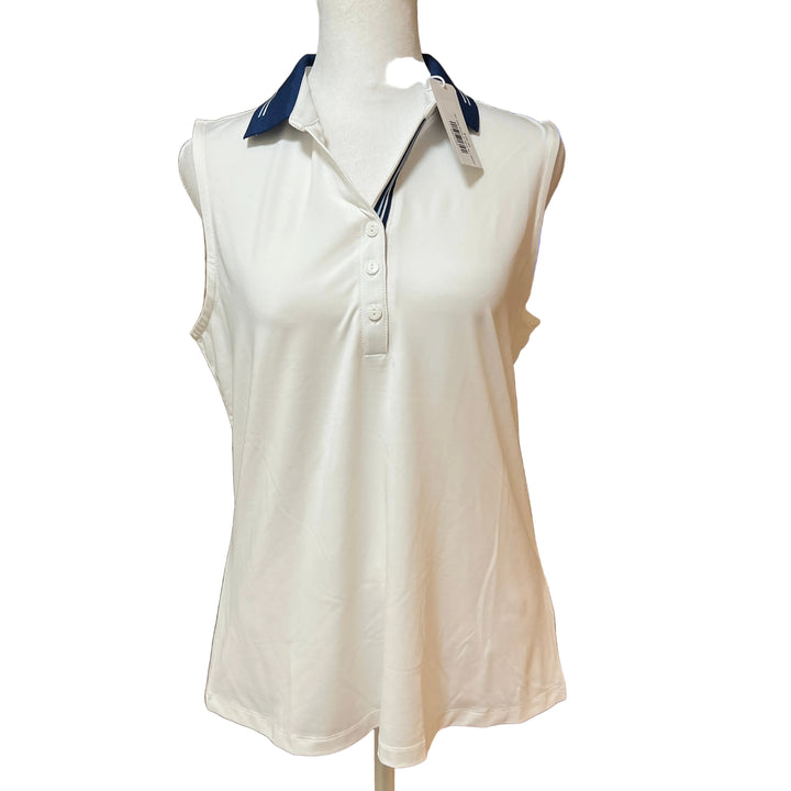 Greg Norman Rally Tipped Sleeveless Polo - White - Medium - Skorzie