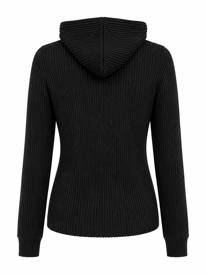 G-Lifestyle Women's Ribbed Zip Jacket with Hood - Black - XS