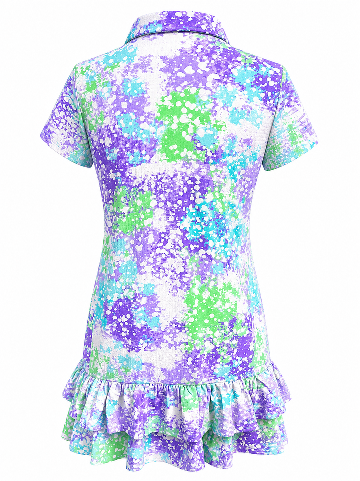 IBKUL Purple Splatter Ruffle Dress - Large - Skorzie
