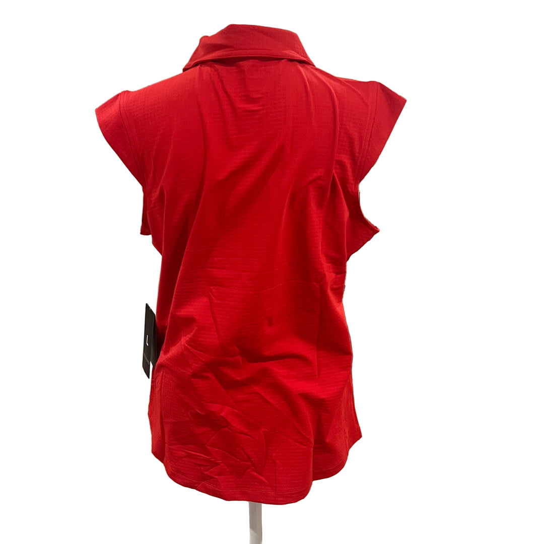 IBKUL Sleeveless Zip Polo (w/logo) - Red - Large