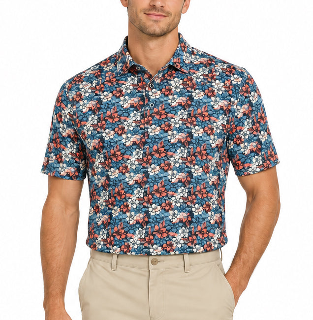 Black Clover Men's Golf Polo Flower Power Blue Size L