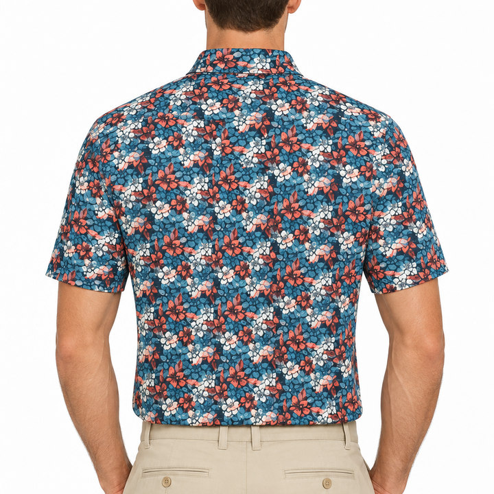Black Clover Men's Golf Polo Flower Power Blue Size L