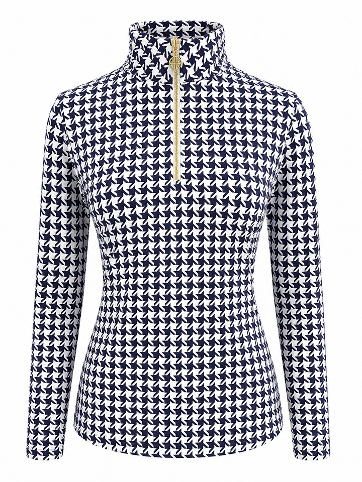 G-Lifestyle Long Sleeve Quarter Zip - Navy Houndstooth - Small