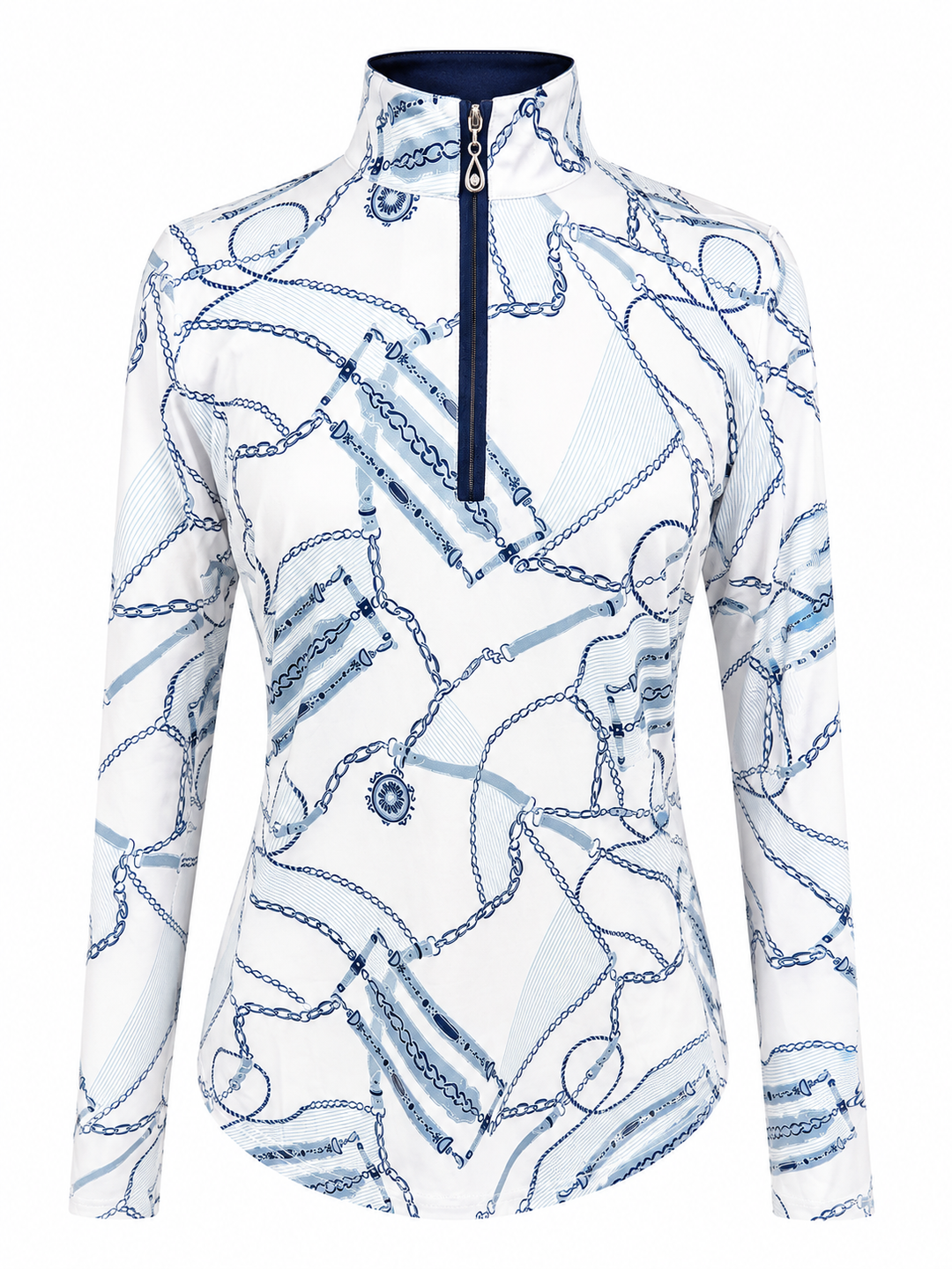 SanSoleil SolCool Print Long Sleeve Zip Mock - Tack Blues