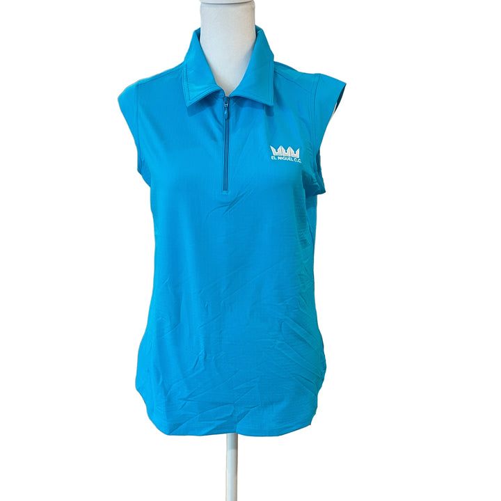 IBKUL Sleeveless Zip Polo (w/logo) - Turquoise - Medium