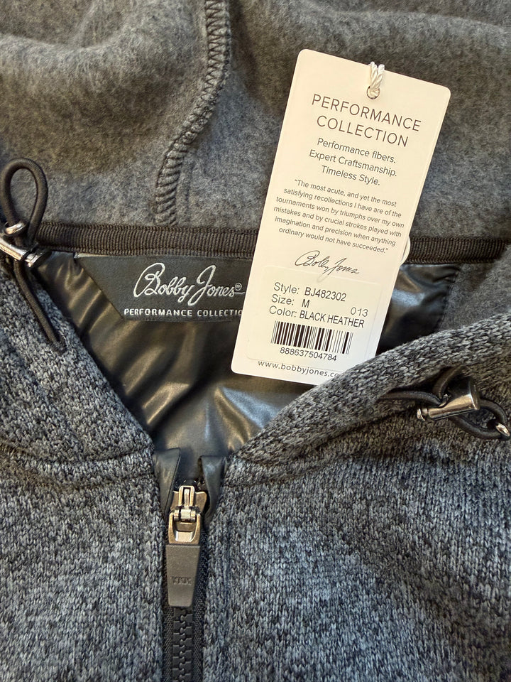 Bobby Jones Full Zip Performance Fleece Hoodie Jacket - Black Heather - Medium