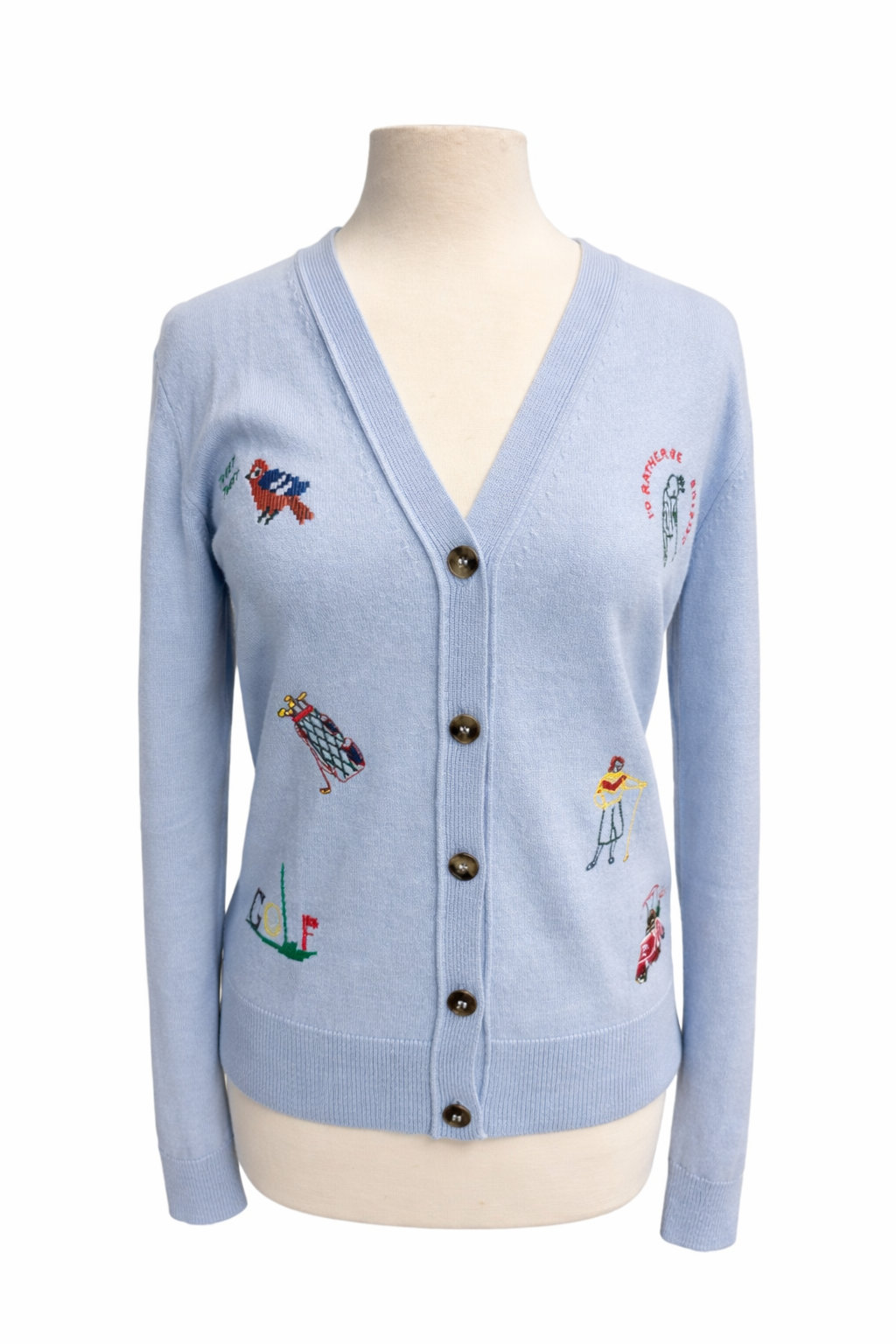 Tory Burch Golfer's Cashmere Cardigan Sweater- Ice Floe - Medium - Skorzie