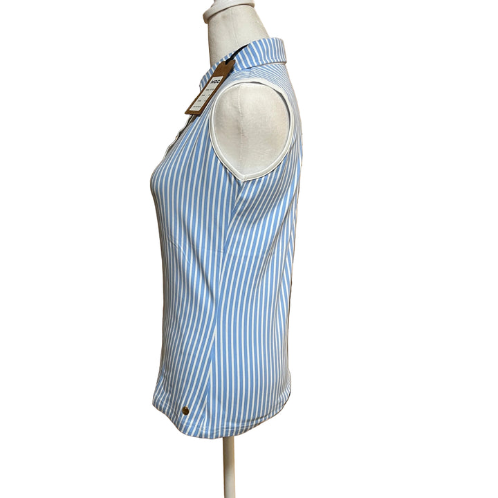 MDC Seersucker Sleeveless Polo - Blue/White - 36 - Skorzie