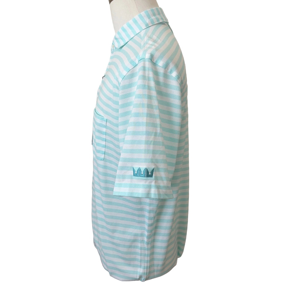 Turtleson Cole Cotton Stripe Performance Polo (w/logo) - Wave - Skorzie