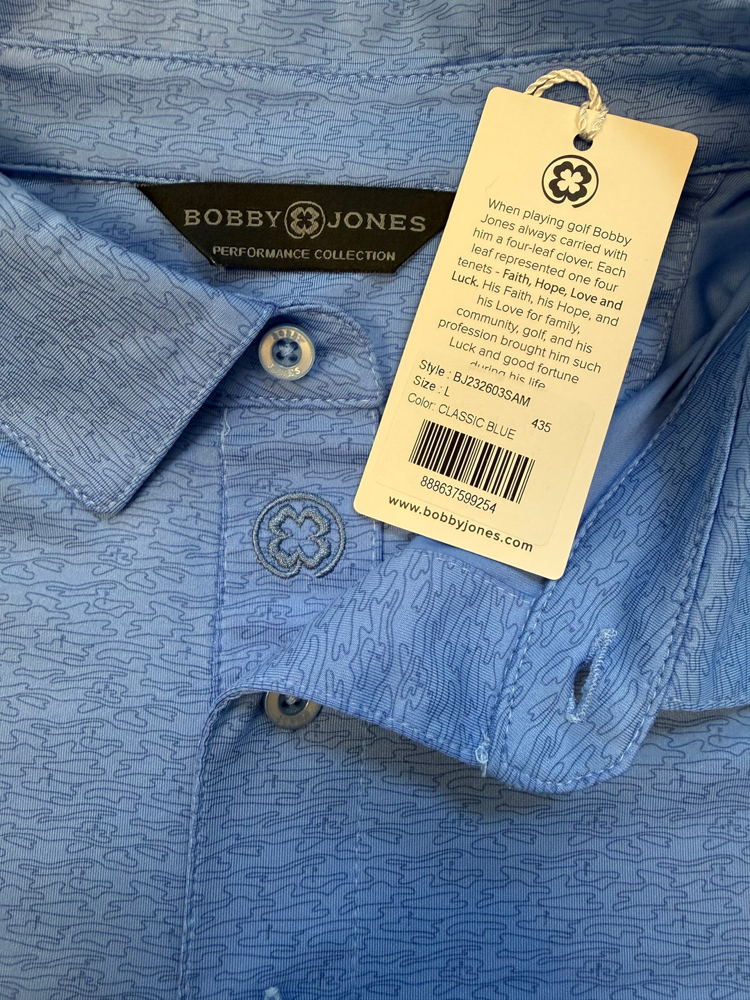 Bobby Jones Performance Print Jersey Polo - Classic Blue - Large