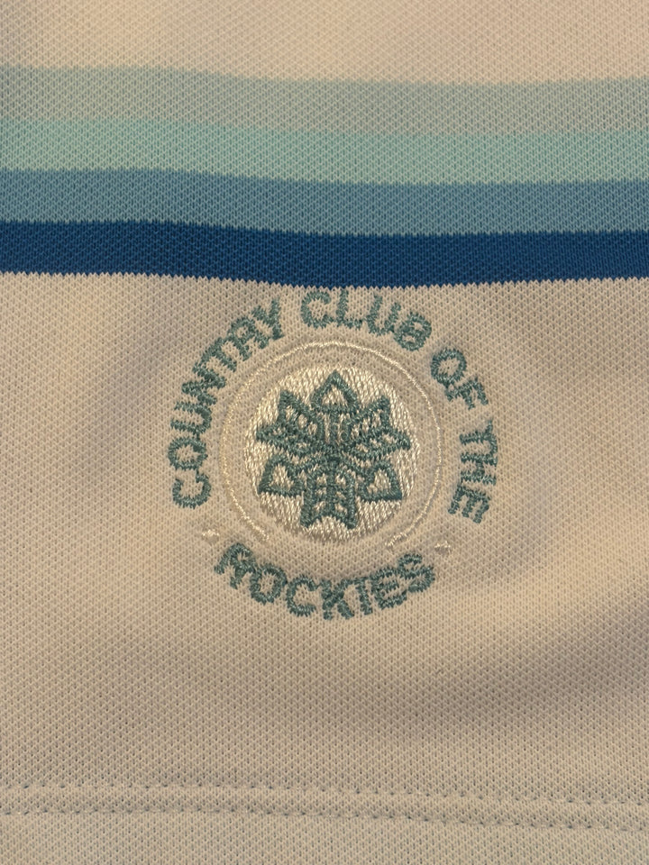 G/FORE Women's S/L Golf Polo Offset Stripe (w/ logo) Snow/Oasis Size M