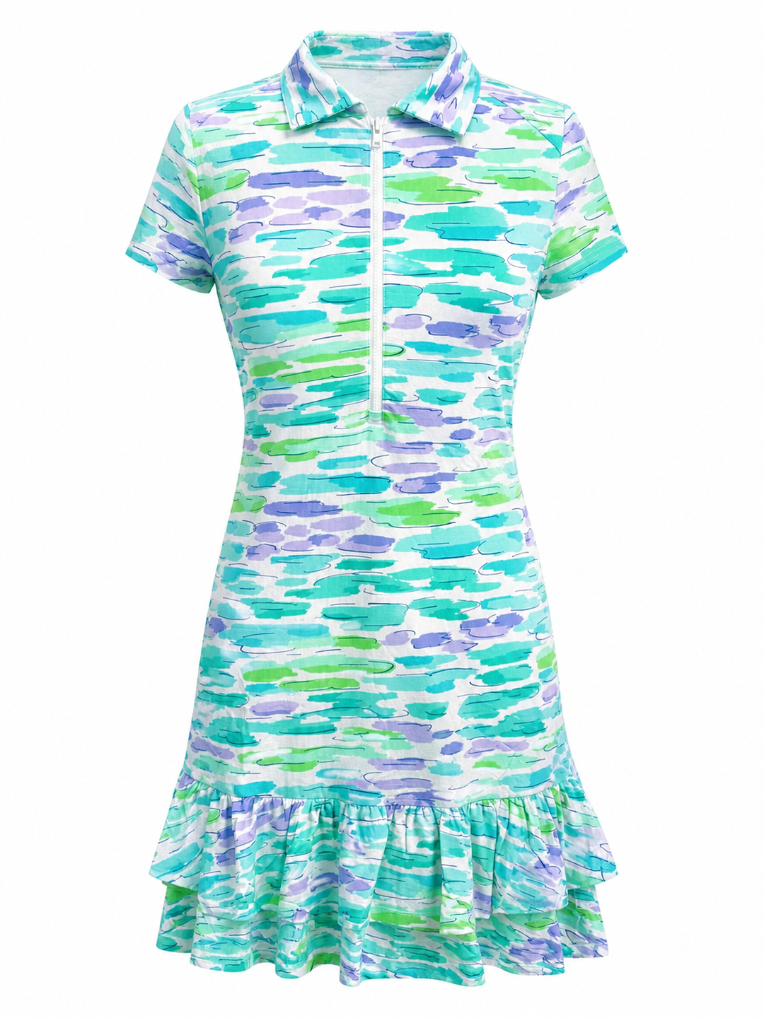 IBKUL Short Sleeve Watercolor Ruffle Dress - Small - Skorzie