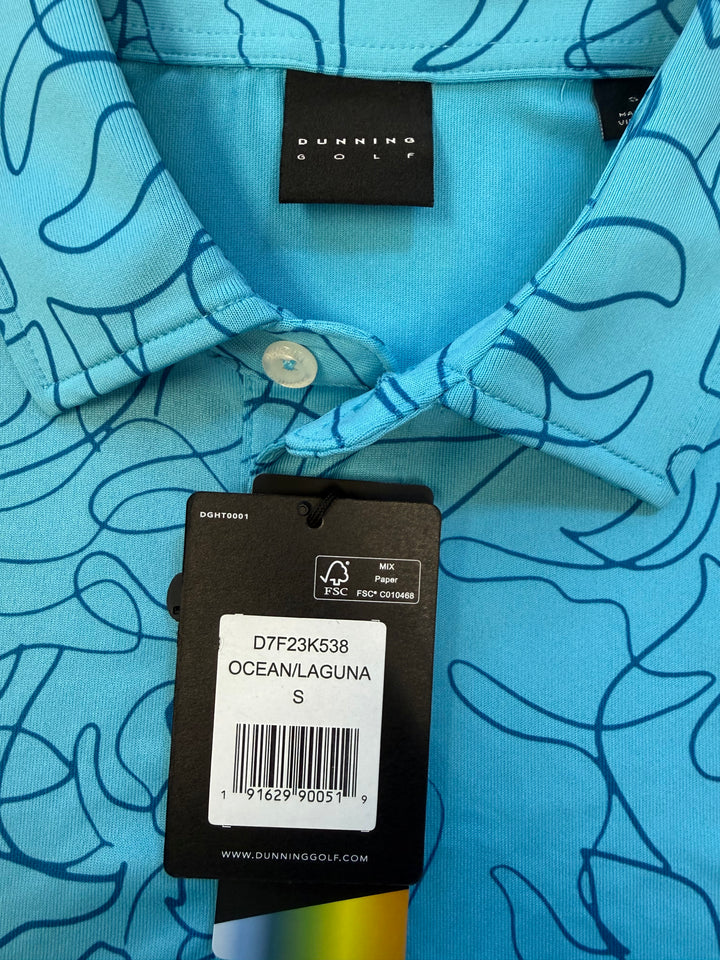 Dunning Golf Doodle Performance Polo (w/ logo) - Ocean/Laguna