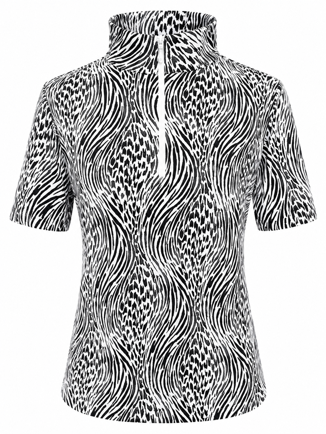 IBKUL Alena Short Sleeve Zip Mock - Black/White