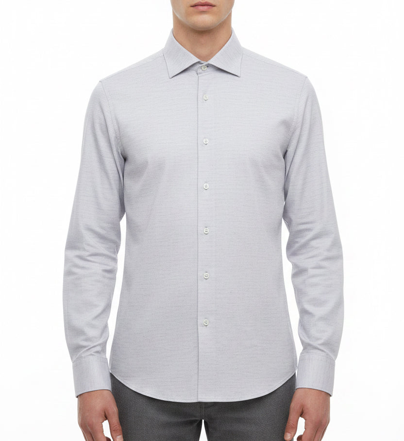 Bugatchi Men's L/S Polo James Heathered OoohCotton® Platinum Size S