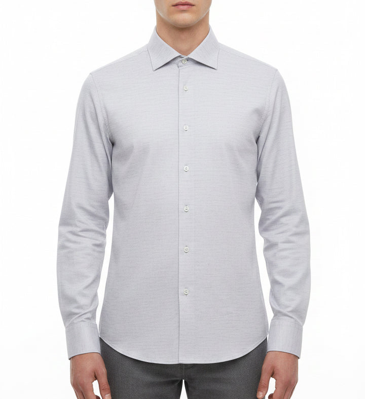 Bugatchi Men's L/S Polo James Heathered OoohCotton® Platinum Size S
