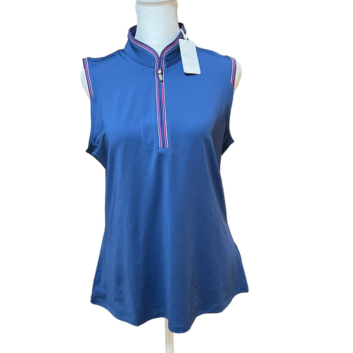 Greg Norman Drive Tipped Sleeveless Polo - Navy Horizon - Medium - Skorzie