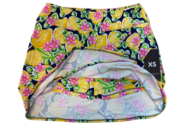 IBKUL Womens Lemon Print Layered Skort 17.5" - Navy/Multi