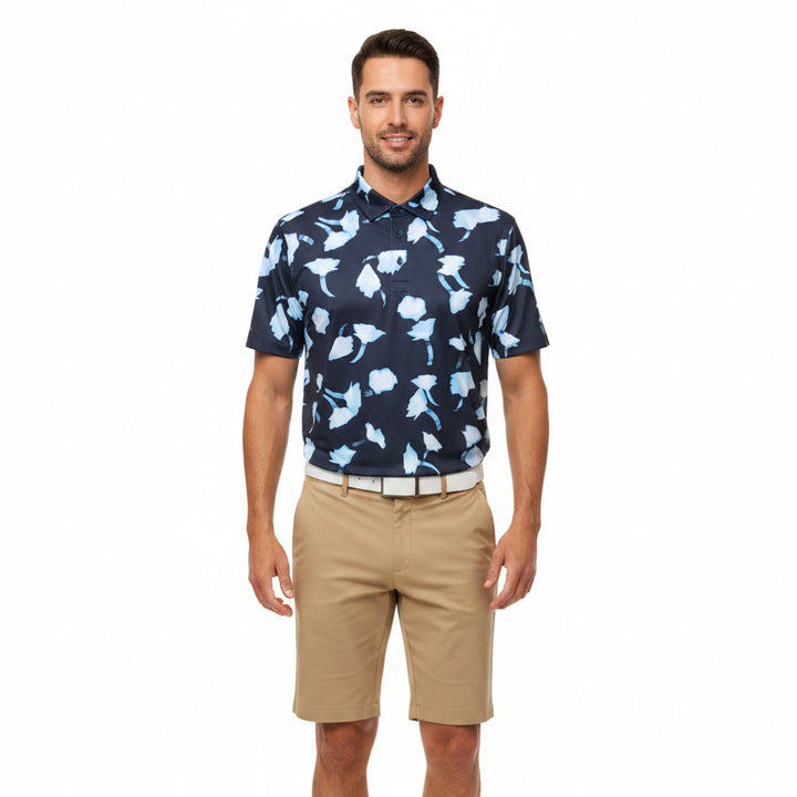 G/FORE Men's Polo Ghost Floral Tech Jersey Twilight/Baja Size M